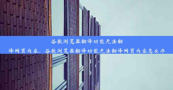 谷歌浏览器翻译功能无法翻译网页内容、谷歌浏览器翻译功能无法翻译网页内容怎么办